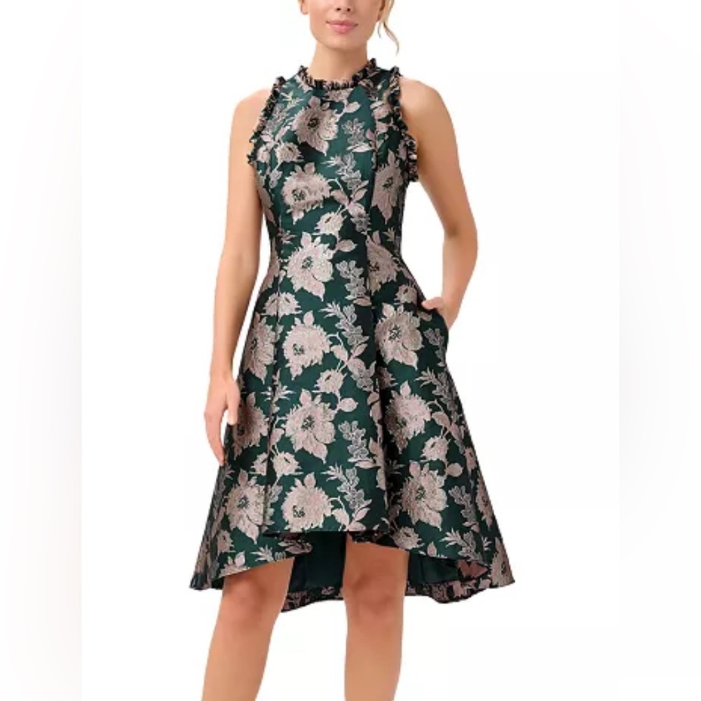 Adrianna Papell High Low Dress - Green and Cream Floral